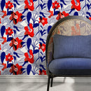 Floral Wallpaper Featuring Stylized Blooms in Red and Blue - A791