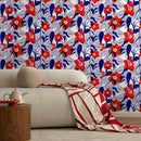 Floral Wallpaper Featuring Stylized Blooms in Red and Blue - A791