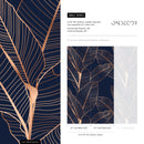Botanical Wallpaper with an Elegant Leaf Motif in Navy Blue and Copper - B983