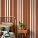 Striped Wallpaper with a Modern Vertical Pattern in Terracotta and Cream - D789