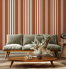 Striped Wallpaper with a Modern Vertical Pattern in Terracotta and Cream - D789