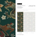 Chinoiserie Wallpaper with an Embroidered Dragon Motif in Green, Gold, and Orange - D873