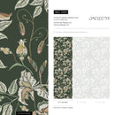 Floral Wallpaper with an Embroidered Motif in Green, Beige, and White - D869