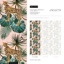 Animal Wallpaper with Cheetahs and Tropical Leaves in Pink and Green - ZADN