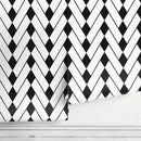 Geometric Wallpaper with a Diamond Chevron Motif in Black and White - A327