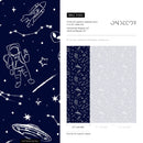 Space Wallpaper with Hand-Drawn Astronauts in Navy Blue and White - A582
