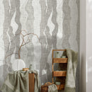 Abstract Wallpaper with Flowing Organic Waves in Greige - D798