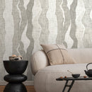 Abstract Wallpaper with Flowing Organic Waves in Greige - D798