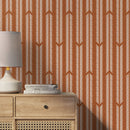 Herringbone Wallpaper with a Hand-Drawn Motif in Terracotta and Off-White - D802