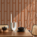 Herringbone Wallpaper with a Hand-Drawn Motif in Terracotta and Off-White - D802