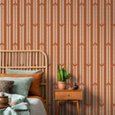 Herringbone Wallpaper with a Hand-Drawn Motif in Terracotta and Off-White - D802
