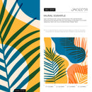 Tropical Wallpaper with Abstract Botanical Shapes in Blue, Yellow, and Orange - B959