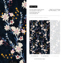 Floral Wallpaper with a Moody Wildflower Motif in Dark Blue, Cream, and Yellow - C266