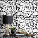 Abstract Wallpaper with a Fluid Linear Design in Black and White - A042