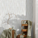 Minimalist Cascading Dot Abstract Wallpaper in Gray, Green, and Taupe - A057
