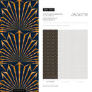 Art Deco Wallpaper with a Geometric Fan Motif in Navy Blue and Gold - B545