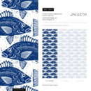 Nautical Wallpaper with a Block Print Fish Motif in Blue - B944