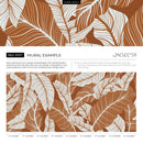 Botanical Wallpaper Featuring Large Tropical Leaves in Terracotta and Gray - B957
