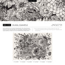 Floral Wallpaper with a Detailed Botanical Sketch in Black and Cream - C056