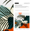 Tropical Wallpaper with Abstract Leaf Shapes in Teal, Orange, and Dark Green - C080