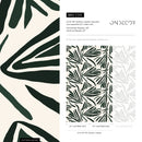Abstract Wallpaper Featuring Bold Stylized Leaves in Dark Green - C145