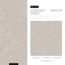 Floral Wallpaper with a Peony Line Art Motif in Taupe and White - C282