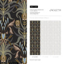 Art Nouveau Wallpaper with a Floral Damask Motif in Brown, Gold, and Blue - C295