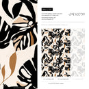 Tropical Wallpaper with Stylized Monstera Leaves in Black, Brown, and Beige - C397