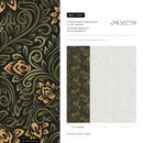 Art Nouveau Wallpaper with Swirling Floral Vines in Green, Gold, and Black - D159