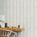 Minimalist Herringbone Wallpaper with Brushed Stripe in Sage Green and White - D800