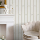 Minimalist Herringbone Wallpaper with Brushed Stripe in Sage Green and White - D800