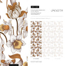 Floral Wallpaper with Pointillism Daffodils in Brown, Yellow, and Beige - C581