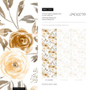 Floral Wallpaper with a Watercolor Rose Motif in Yellow, Gold, and Taupe - C615