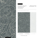 Floral Wallpaper with Line Art Blooms in Slate Green and Beige - C954