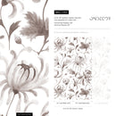 Floral Wallpaper with Chrysanthemums in Taupe and White - C955