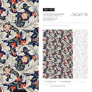 Arts and Crafts Wallpaper featuring Florals in Blue, Red, and Cream - C995