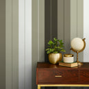 Striped Wallpaper with a Beadboard Panel Effect in Green and Charcoal - D842