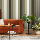 Striped Wallpaper with a Beadboard Panel Effect in Green and Charcoal - D842