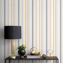 Striped Wallpaper Featuring Textured Stripes in Yellow and Grey - D843