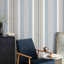 Geometric Wallpaper with Herringbone Textured Stripes in Blue and Beige - D850