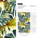 Tropical Wallpaper Featuring Monstera and Palm Leaves in Green, Yellow, and Red - B117