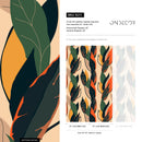 Botanical Wallpaper with Stylized Leaves in Green, Orange, and Yellow - B213