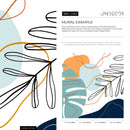 Abstract Wallpaper with Botanical Line Art and Shapes in Teal, Orange, and Blue - C063