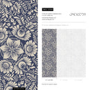Floral Wallpaper with an Intricate Folk Art Motif in Blue and Beige - D068