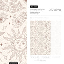 Celestial Wallpaper with Mystical Sun, Moon, and Hand Motifs in Beige - ZABL