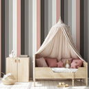 Striped Wallpaper with Vertical Lines in Grey, Pink, and White - D857