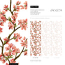 Floral Wallpaper with Cherry Blossom Branches in Red and Green - D961