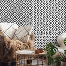 Geometric Wallpaper with a Stamped Crosshatch Motif in Black and White - A605