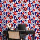 Floral Wallpaper Featuring Stylized Blooms in Red and Blue - A791