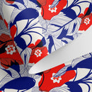Floral Wallpaper Featuring Stylized Blooms in Red and Blue - A791